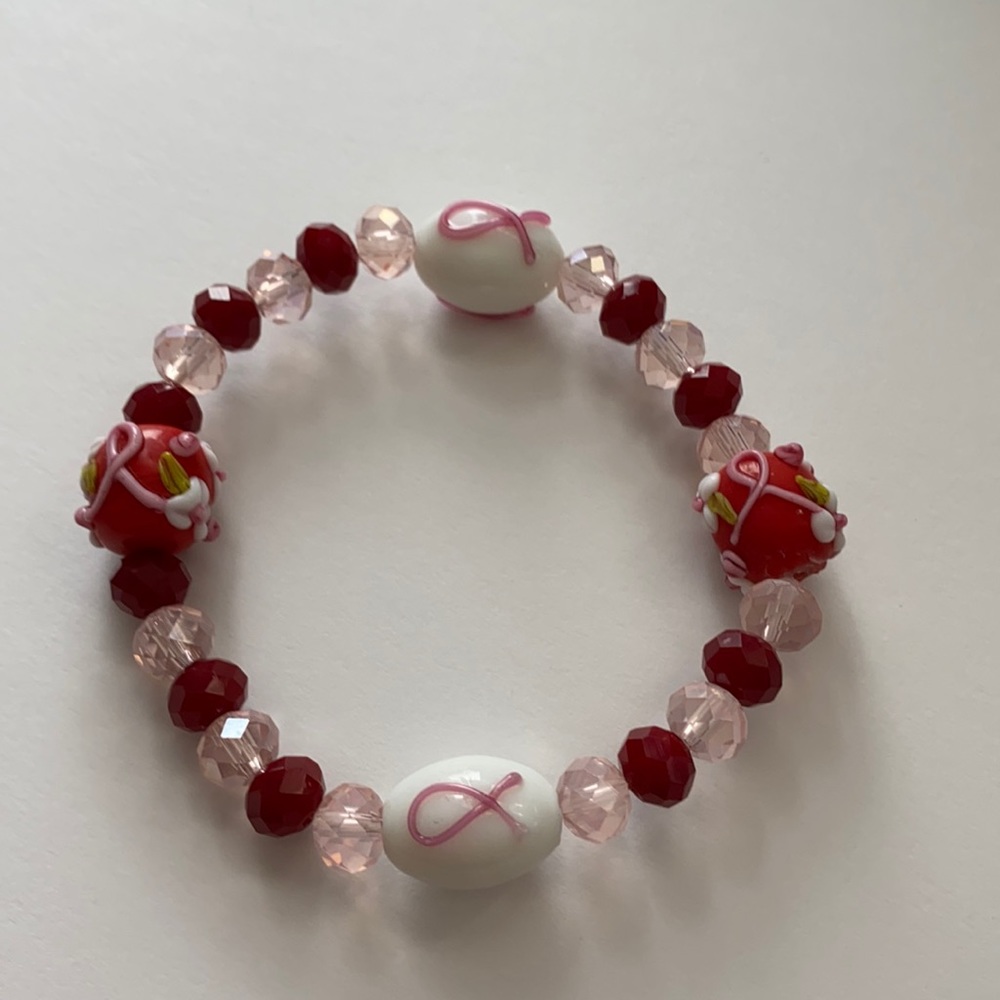 Breast Cancer Awareness Lampwork Glass Bracelet